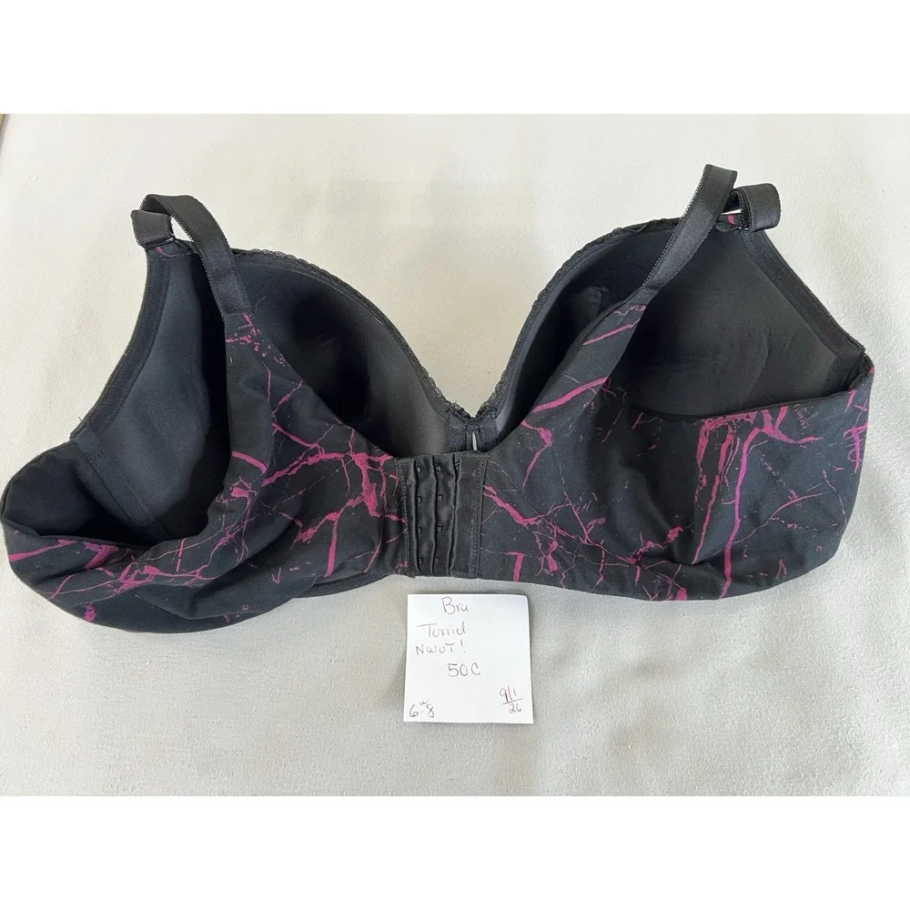 Torrid Curve Back Smoothing Cotton T-shirt Bra Pink Black Sz 50C